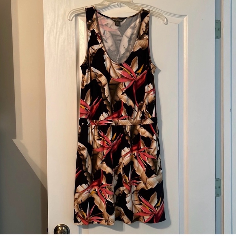 Tommy Bahama Black Tropical Floral Midi Dress Bird of Paradise Print